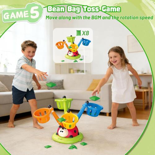5 in 1 Musical Jump, Bean Bag Toss Ring Game, Baseball Toys and Stomping Launch Rocket Launcher for Kids Remote Control Indoor Outdoor Sports Toys for Kids Ages 4-8 3-5 Birthday Easter Gifts