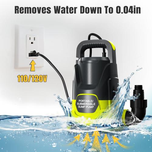 Portable Sump Pump 1 HP Submersible Water Draining Pump 4000 GPH Clean/Dirty Electric Water Transfer Pumps with Adapters for Pool Basement Garden Spa Hot Tub Pond Flood Yard Water Tank