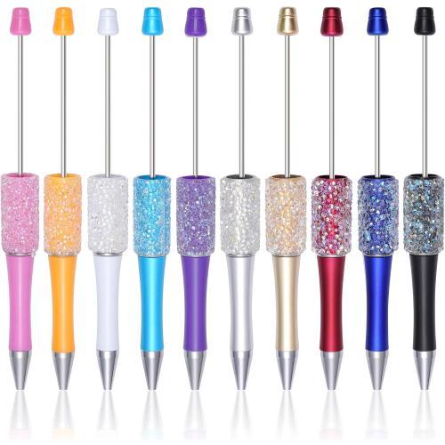 10Pcs Beadable Pens Plastic Bead Ballpoint DIY Cute Cool Pens Black Ink