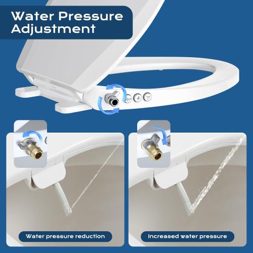 Clirass Bidet Toilet Seat, Soft Close Elongated Toilet Seat, Button control Feminine/Posterior Wash Switch, Knob Control Water Pressure,White Bidet Seat Attachment with Brass inlet