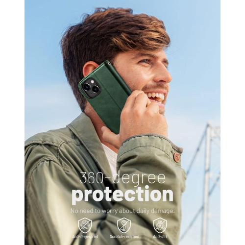 OCASE for iPhone 15 Wallet Case, Card Holder, Blackish Green