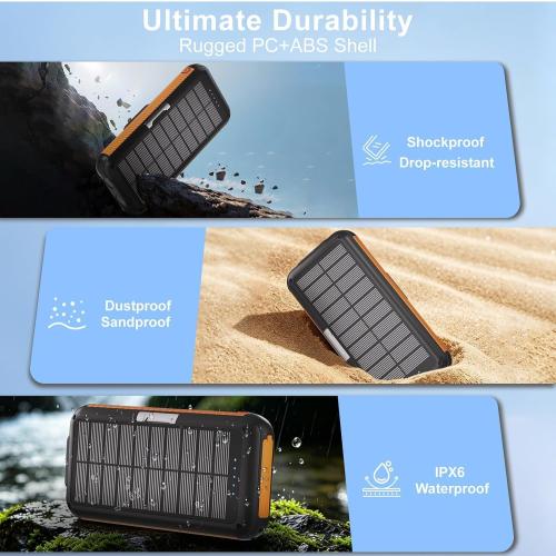 Power Bank Solar Charger 38800mAh with Built-in Cable, 22.5W Fast Charging
