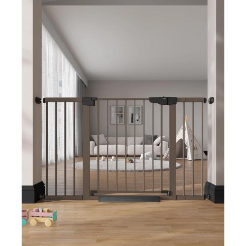 Cumbor 29.7-51.5 in Extra Wide Baby Gate for Stairs, Dog Gate Indoor Brown | Mom's Choice Awards Winner, Auto Close with Double Lock for Doorways, Child Gate for Toddlers & Pets, Pressure Mounted