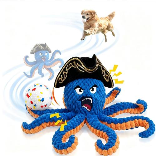 2026 Interactive Dog Toys, Self Moving Octopus Dog Toy Set with 2 Balls - Automatic Wobble Ball & Durable Chew Ball, 4-in-1 Squeaky Plush Enrichment Toy to Keep Them Busy for Medium Large Dogs