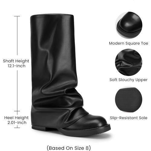 SIZE 11❗❗Athlefit Women's Fold Over Knee High Boots Pull On Square Toe Slouchy Boots