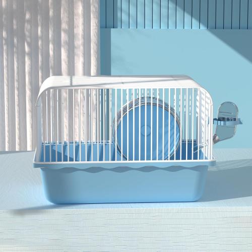 9.1×6.7×6.3 inch Small Portable Hamster Cages, Hamster Carrier, Pet Travel Carrier, Small Animal Pet Cages, with Water Bottle, Food Bowl, Wheel, Blue