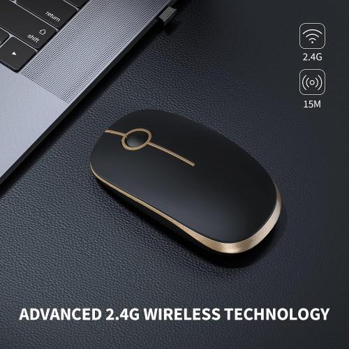 VssoPlor Wireless Mouse, 2.4G Slim Computer Laptop Mouse, Black and Gold
