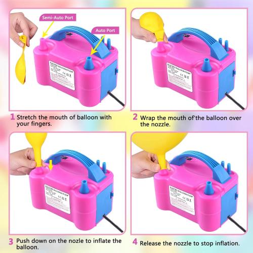 QIPUMP Balloon Pump Electric,110V 600W Balloon Blower Inflator Dual Nozzle Air Pump Balloons Inflator for Decoration, Party, Sport,Gifts:2 Balloon Tying Tools
