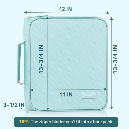 SUNEE Zippered Binder Bag with Handle, 2-Inch 3-Ring O-Ring, 500-Sheet Capacity, Includes Zip Pocket, 5-Tab Expanding File Folder, Multi-Pocket Organizer Binder for Middle School, Sky Blue