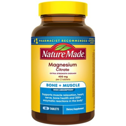 Nature Made Extra Strength Dosage Magnesium Citrate Tablets, Bone and Muscle Support - 60ct