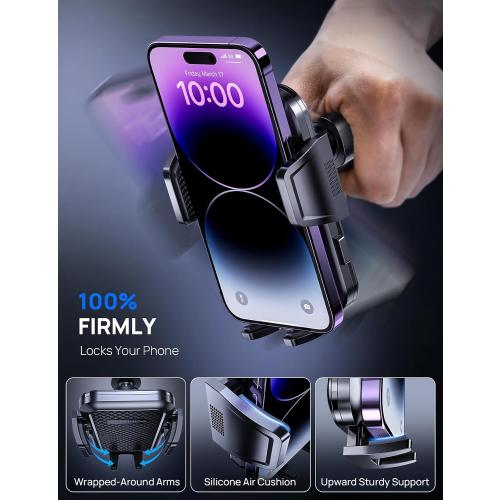 Air Vent Car Phone Holder, Metal Hook Clip, One-Hand Release, Anti-Shake