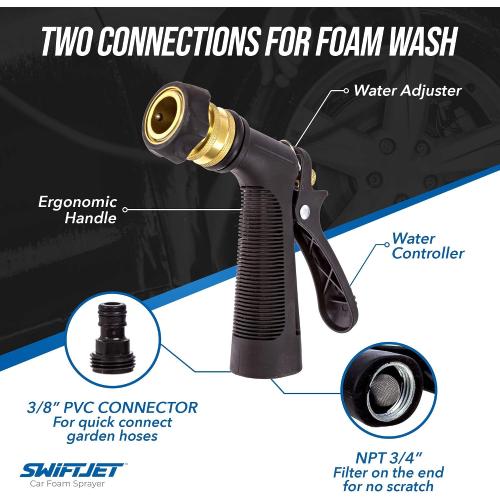 SwiftJet Car Wash Foam Gun   Microfiber Wash Mitt - Foam Cannon Works with Any Soap - Garden Hose Car Foam Sprayer - Car Wash Kit - Car Accessories Foam Blaster (Orange Foam Gun with Mitt) | No pressure washer needed, get thick soapy foam at home! Perfect for cars, rv's, boats and motorcycles