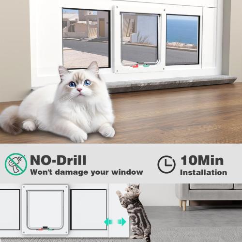 Aluminum Cat Door for Windows - Adjustable to Fit Window Width 28-32