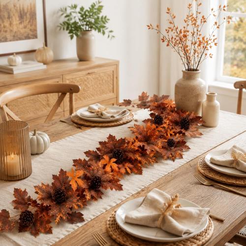 2 Pcs 6 ft Fall Mantle Garland Neutral Halloween Autumn Home Decor