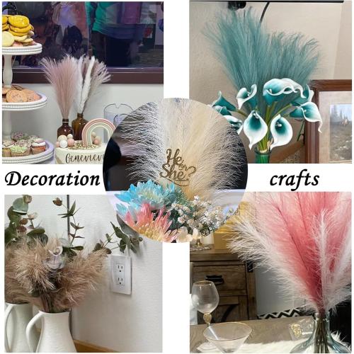 LWINGFLYER Peacock Teal Blue Faux Pampas Grass Decor 18-Inch Short 6 Stems Dried Flowers for Small Vase Boho Home Decor Wedding Bouquet Party Decoration Flower Arrangement Balloon Garland