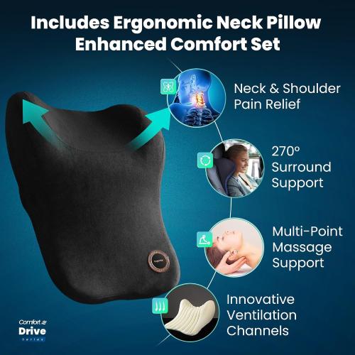 Car Seat Cushion with Back & Neck Support, Breathable Perforated Suede Seat Cushion for Drivers, Non-Slip Ergonomic Design for Long Drives, Daily Commute & Travel