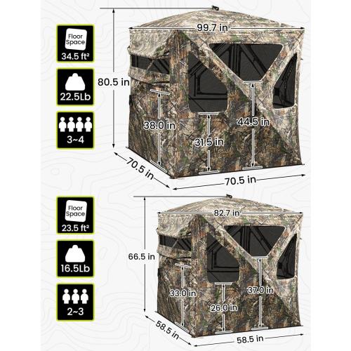 TIDEWE Hunting Blind 360°See Through with Large Open Door, Pop Up Ground Blind with Removable Curtain & Carrying Bag, Portable Resilient Tent(Forest Fade Camo)