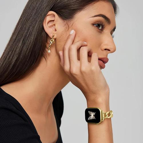 DaQin Gold Band Compatible with Apple Watch Bands for Women 40mm 38mm 41mm 42mm 44mm 45mm 46mm, Metal Chain Link Steel Replacement Accessories Bracelet for iWatch Bands Series 11 10 9 8 7 6 5 4 3 2 1