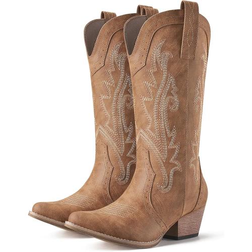 Size 9 HISEA Rollda Cowboy Boots for Women Western Cowgirl Boots Mid Calf