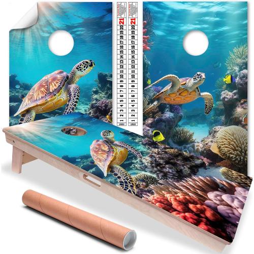 Lone Star Art Cornhole Board Wraps and Decals for Boards Set of 2 Skins Vinyl Covers Sticker - Sea Turtles in Ocean Under Sea World Beach Cornhole Decal for Boards Covers Sticker Cornhole Vinyl Wraps