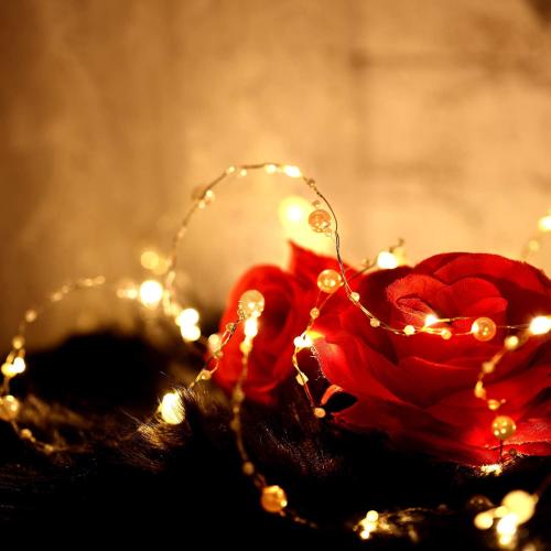 Ocean Pearl Beads String Lights, 10 ft 40 LED Lights Battery Powered with 8 Flicker Modes, Remote and Timer for Wedding, Bridal Shower, Birthday Parties, New Year, DIY Home Table Party Decoration