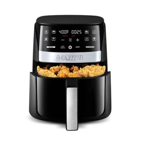 Gourmia Digital 3qt Air Fryer with Guided Cooking Prompts Black/Stainless Steel Finish: 1500W Dishwasher-Safe Parts