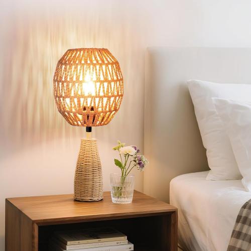 Small Lamp Shades For Table Lamps Hanging Light Boho Lamp Shades Wicker Lamp Shade for Floor Lamps, Rattan Lampshade for Hanging Lamp Wall Sconce Woven Plug in Pendant Light Egg Shade