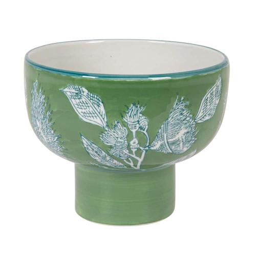 82 fl. oz. Lilia Green Stoneware Pedestal Bowl