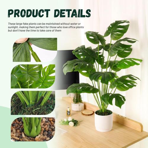 Der Rose 28 Fake Plants Large Artificial Monstera Faux Potted Plants Indoor Tall for Outdoor Living Room House Floor Front Porch Tree Decor