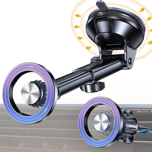 Coolpow for MagSafe Car Mount【Windshield Vent Dash】Magnetic Phone Holder for Car Phone Holder Mount Cell Phone Holders for Your Car Accessories Suction Phone Mount for Car Truck Stand for iPhone 17 16