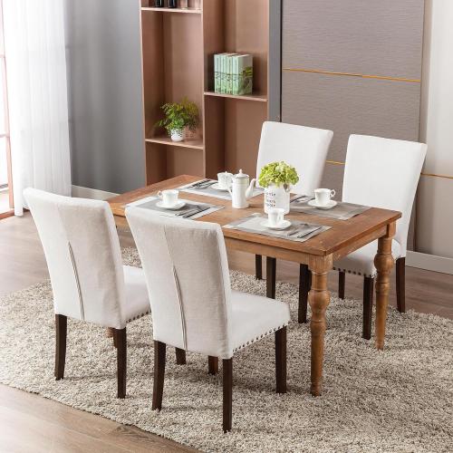 COLAMY Upholstered Parsons Dining Chairs Set of 2, Fabric Dining Room Kitchen Side Chair with Nailhead Trim and Wood Legs - Beige,No Table