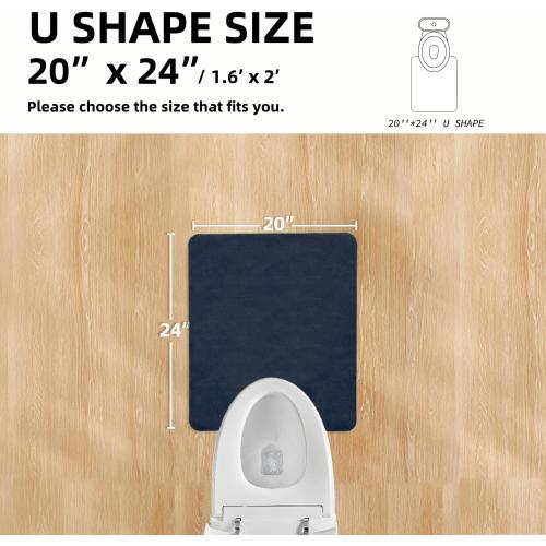 TYUU Toilet Rug, Thin Toilet Rugs U Shaped Washable Non Slip Absorbent Quick Dry Low Pile Toilet Mat, 20x24 U Shape Navy Blue