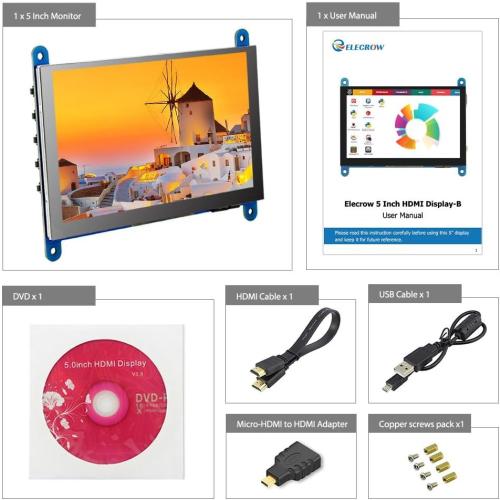 ELECROW 5 Inch Touch Screen Monitor for Raspberry Pi 800×480 LCD Display