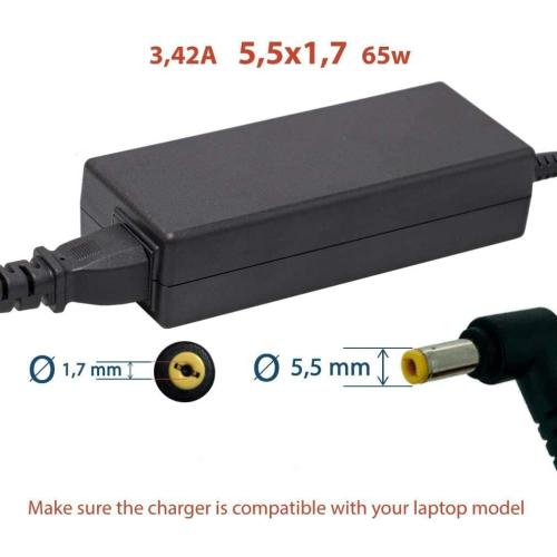 19V 3.42A 5.51.7 65W for Chicony Laptop Charger Compatible for ACER Gateway MS2285 MS2274 NV78 CPA09-A065N1 A065R035L A11-065N1A Ac Adapter