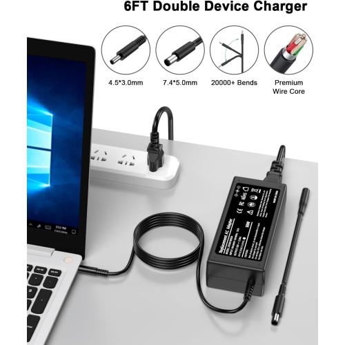IEFUU 65W 45W Charger Compatible with Dell Laptop Inspiron 11/13/14/15/17 3000 5000 7000 Series 3583 3593 5570 Latitude E5450 XPS 13-65 45 Watt AC 2-in-1 Computer Adapter Power Cord 4.5 * 3.0 mm Jack