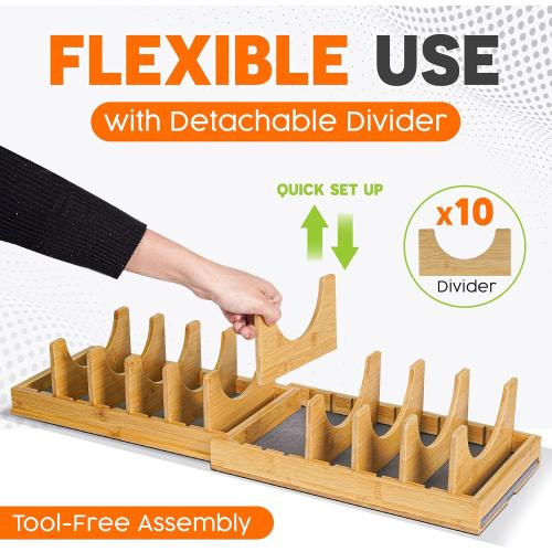 [Adjustable] Bamboo Pots and Pans Organizer Under Cabinet - Diatomite Base