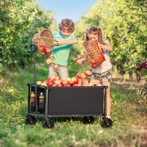29.3 Collapsible Wagon Cart, 150L Heavy Duty Folding Utility Wagon with Wheels, 260 lbs Load, Portable Rolling Cart for Garden, Shopping, Sports, Camping, Black