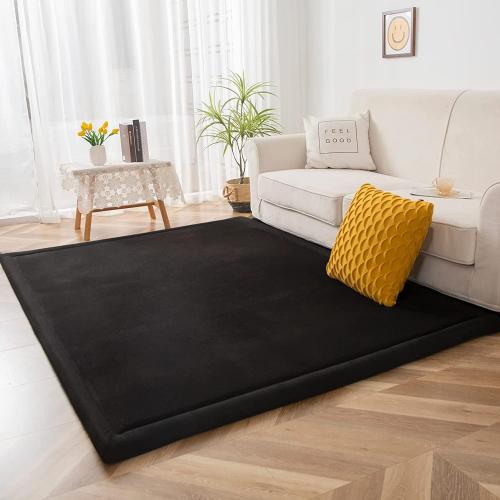 MAXYOYO Baby Play Mat, 1.2 Thick Memory Foam Soft Padded Carpet with Non-Slip Backing, 5x7 ft Japanese Tatami Rug Living Room for Kids, Toddler, Children, Nusery(Black)