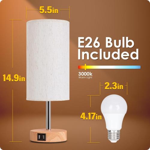 Yarra-Decor Bedside Table Lamp with USB Ports, Touch Dimmable Nightstand