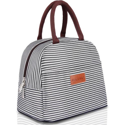BALORAY Lunch Bag for Women Men Insulated Lunch Box for Adult Reusable Lunch Tote Bag for Work, Picnic or Travel(Black White Stripes)