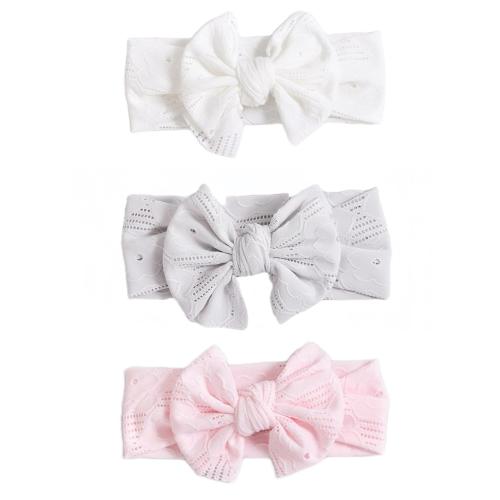 Baby Girls Bow Headband, Nylon Lace Turban Style Hair Accessory-Ideal for Cradle Cap-Perfect Baby Registry Gift（White Gray Pink