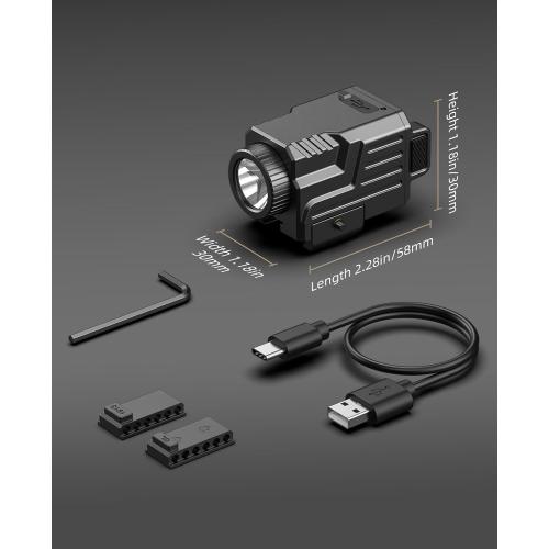 EZshoot 800 Lumens Pistol Flashlight Compatible with Picatinny and GL Rails, Compact Pistol Light with Slide Rail, Rechargeable Gun Light with Strobe Mode for Home Defense and Hunting