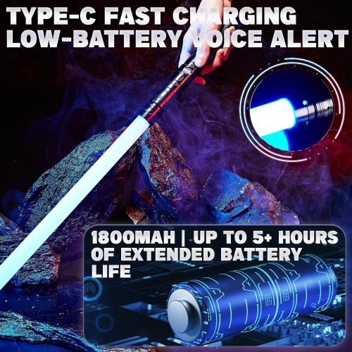 SANCO Metal Hilt Dueling Light Up Sabers - 2 Packs RGB 15 Colors Type-C Rechargeable Power Swords with 31 Light Effects & Motion-Sensing FX, Glowing Toys for Halloween Cosplay, Gifts for Kids & Adults