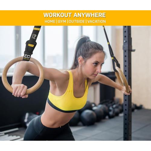 Double Circle Wood Gymnastics Rings with Quick Adjust Numbered Straps and Exercise Videos Guide - Full Body Workout Rings, Calisthenics, Home Gym (Multi-Size)