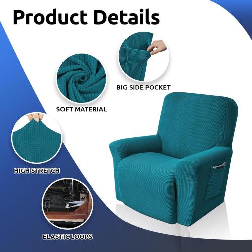 Recliner Chair Covers, 1-Piece Lazy Boy Recliner Covers,Peacock Blue
