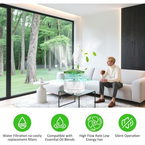 Water Air Purifiers for Home, Air Washer Aroma Diffuser, Air Filter Washer Humidifier, Essential Oils Aroma Fresher With LED Night light for Office, Bedroom，Small Air Cleaner For Smoke and Pets