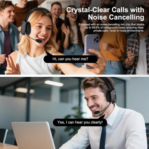 Bluetooth Headset for Truck Drivers, Single Ear Wireless Headphones with Mic Noise Cancelling, Mute Button, Hands-Free, 60H Playtime for Call Center, Office, Cell Phone