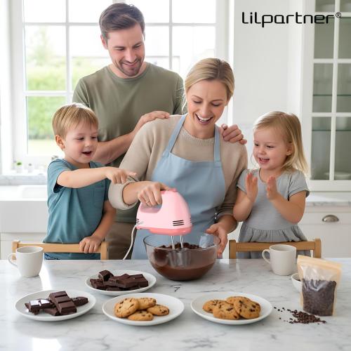 LILPARTNER Hand Mixer Electric, Ultra Power Kitchen Hand Mixer With 7-Speed & 5 Stainless Steel Accessories for Whipping Dough, Cream, Cake, Dishwasher Safe, Light Pink