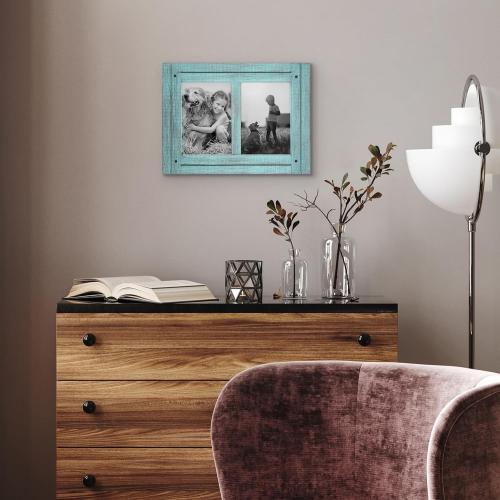 Americanflat 5x7 Double Picture Frame - Rustic Turquoise Blue