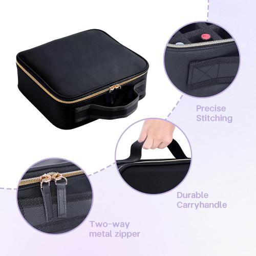 Nail Polish Organizer Holds 42 bottles(15ml-0.5fl.oz)，Nail Polish Carrying Case with Pad Multifunctional Cosmetic Travel Makeup Bag Black